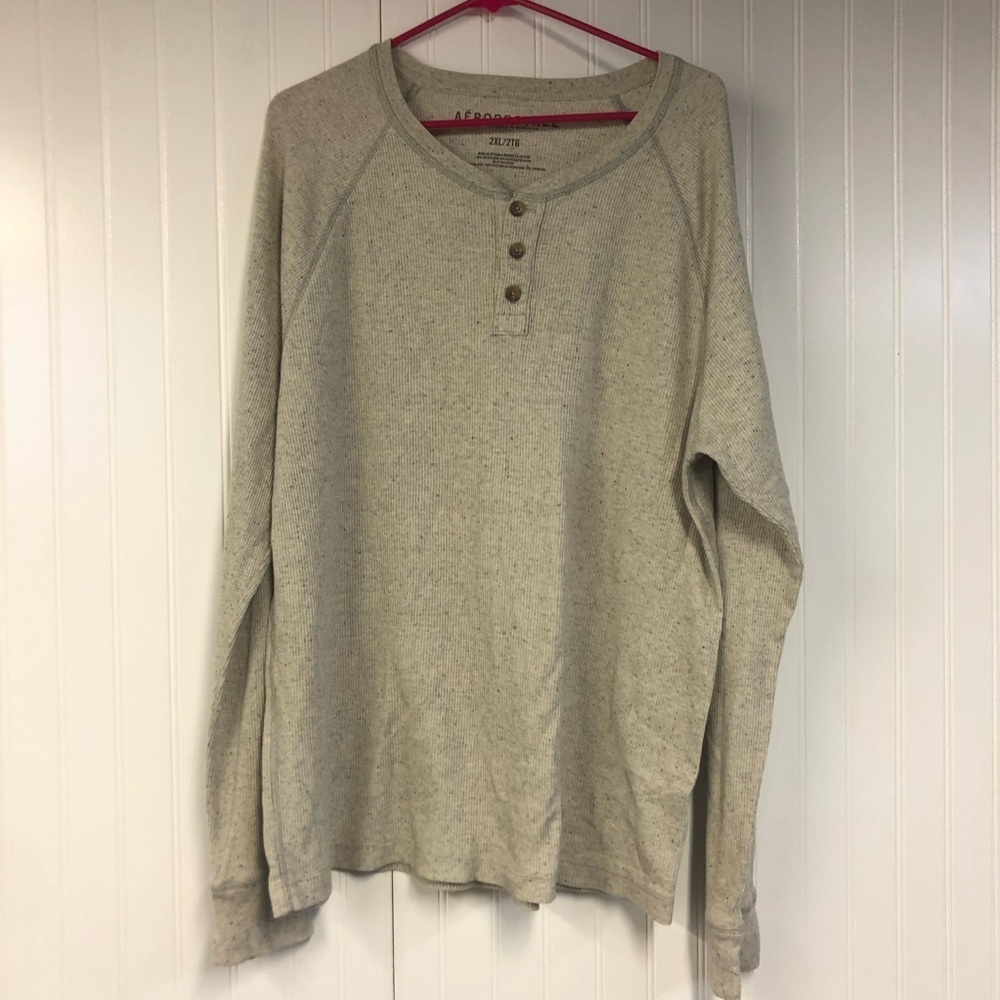 Aeropostale Men's Beige Henley Long Sleeve Ribbed XXL